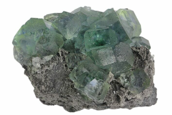 Green Cuboctohedral Fluorite on Sparkling Quartz - China #147080